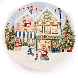 Pier 1 Imports Christmas Village Scenes Ironstone Plate TOYS Shoppe